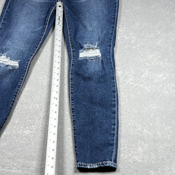 True Religion Rocco Relaxed Skinny Jeans Womens Sz 34 Blue Dark Wash Distressed - Picture 8 of 16